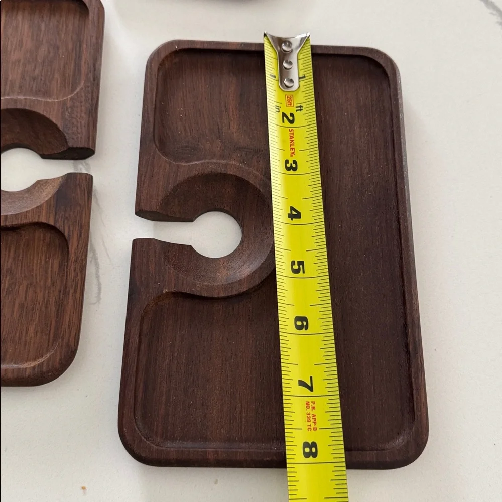 (3) Crate & Barrel Acacia Wood Canape Appetizer Serving Trays Wine Holder Stacks